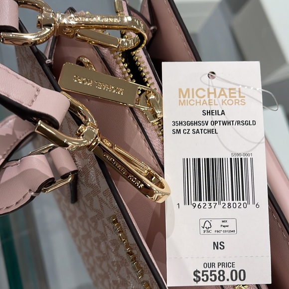 MICHAEL KORS
Sheila Small Faux Saffiano Leather Satchel
Optic Wht/Rose Gold
NWT - Picture 5 of 16